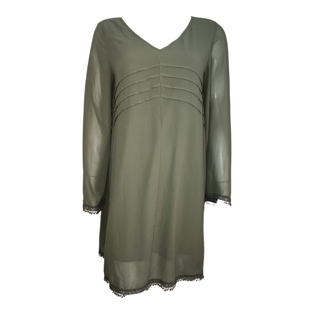 Dee‎ Elle Dress Womens Size L Large Green Crochet Trim Sheer Boho Festival